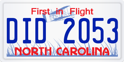 NC license plate DID2053