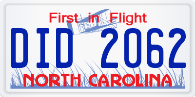 NC license plate DID2062
