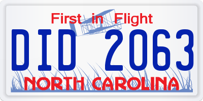 NC license plate DID2063