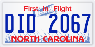 NC license plate DID2067