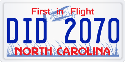 NC license plate DID2070