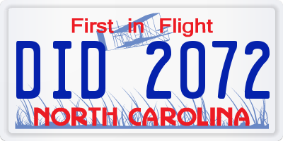NC license plate DID2072