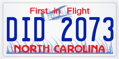 NC license plate DID2073