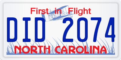 NC license plate DID2074