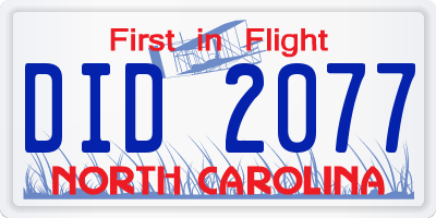 NC license plate DID2077