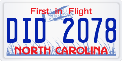 NC license plate DID2078