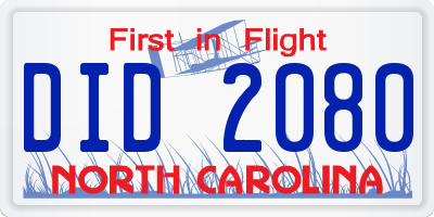 NC license plate DID2080