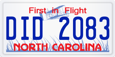 NC license plate DID2083