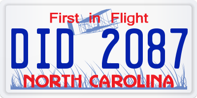 NC license plate DID2087