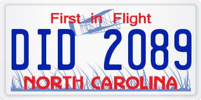 NC license plate DID2089