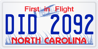 NC license plate DID2092
