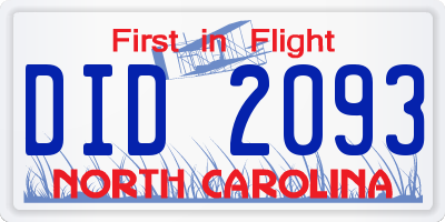 NC license plate DID2093
