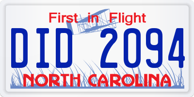 NC license plate DID2094