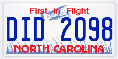 NC license plate DID2098