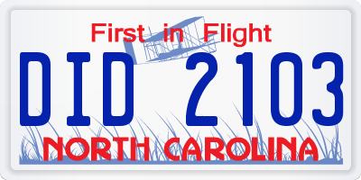 NC license plate DID2103