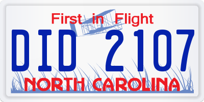 NC license plate DID2107