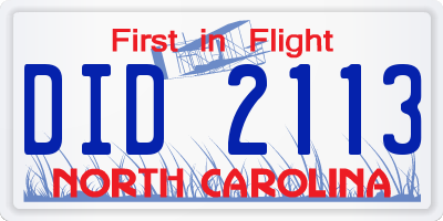 NC license plate DID2113