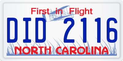NC license plate DID2116