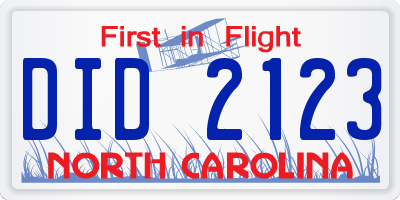 NC license plate DID2123