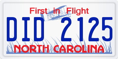 NC license plate DID2125