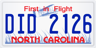 NC license plate DID2126