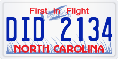 NC license plate DID2134