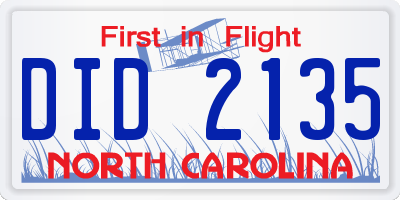 NC license plate DID2135