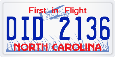 NC license plate DID2136