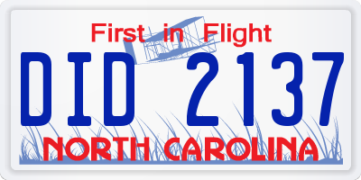 NC license plate DID2137