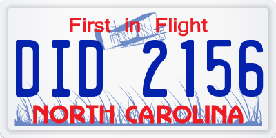 NC license plate DID2156