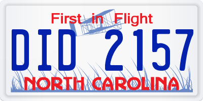 NC license plate DID2157