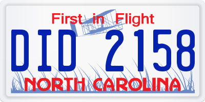 NC license plate DID2158
