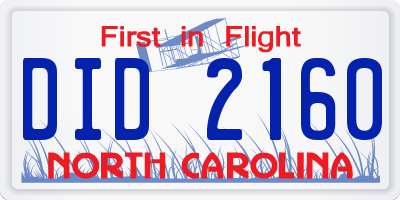 NC license plate DID2160