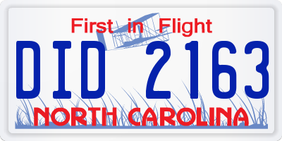 NC license plate DID2163