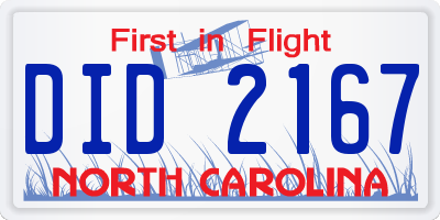 NC license plate DID2167