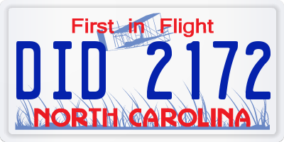 NC license plate DID2172