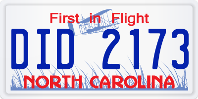NC license plate DID2173