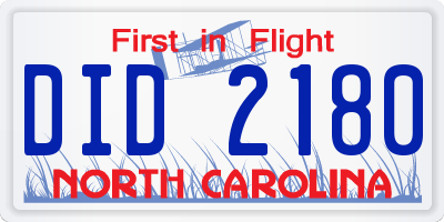 NC license plate DID2180