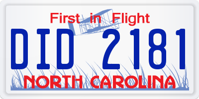 NC license plate DID2181