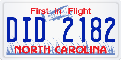 NC license plate DID2182