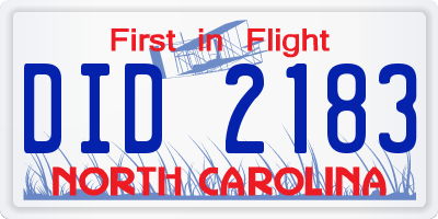 NC license plate DID2183
