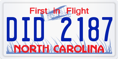 NC license plate DID2187