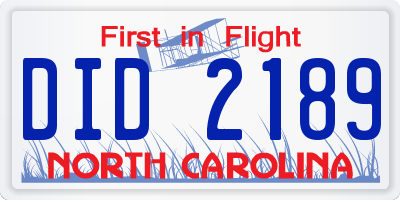 NC license plate DID2189