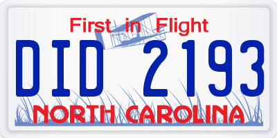 NC license plate DID2193