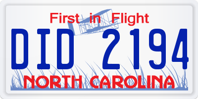 NC license plate DID2194