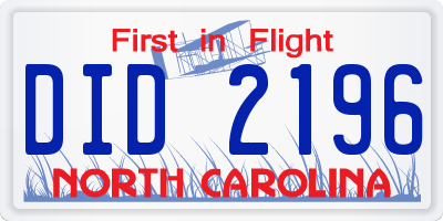 NC license plate DID2196