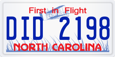 NC license plate DID2198