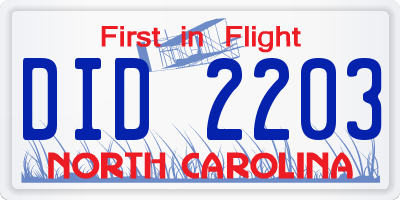 NC license plate DID2203