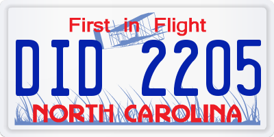 NC license plate DID2205