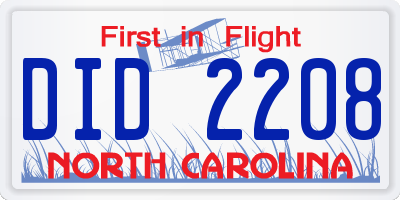 NC license plate DID2208